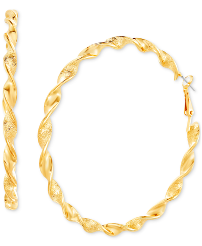 KENSIE GOLD-TONE TWISTED LARGE HOOP EARRINGS, 3"