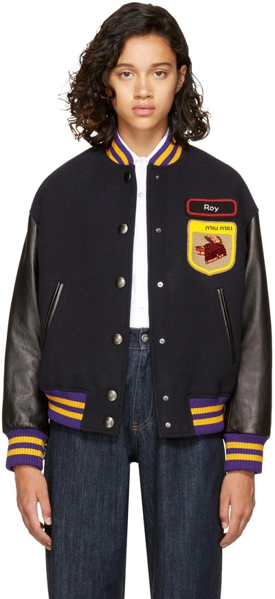 MIU MIU Navy Fox & Roy Varsity Jacket