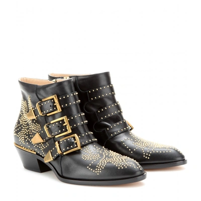 CHLOÉ Susanna Studded Buckled Leather Ankle Boots