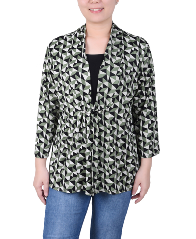NY COLLECTION PETITE PUFF PRINT 3/4 SLEEVE TWO-FER TOP