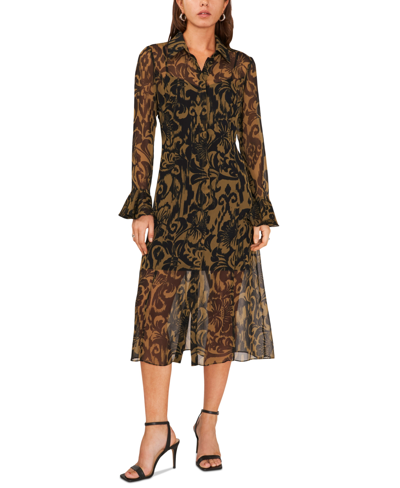 1.STATE WOMEN'S BUTTON-DOWN LONG-SLEEVE MIDI SHIRT DRESS