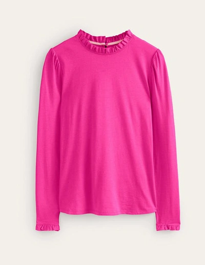 BODEN SUPERSOFT FRILL DETAIL TOP ROSE VIOLET WOMEN BODEN