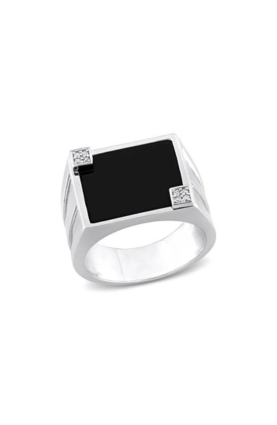 DELMAR DELMAR ONYX & DIAMOND SQUARE RING