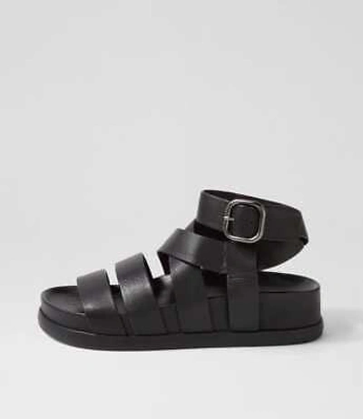 DJANGO & JULIETTE DJANGO & JULIETTE GULIE BLACK LEATHER SANDALS WOMENS SHOES CASUAL