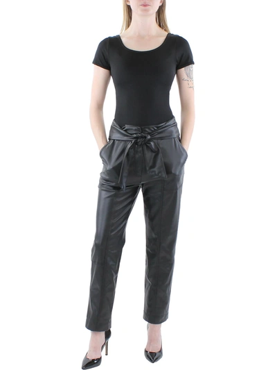SIMKHAI TESSA WOMENS VEGAN LEATHER TIE WAIST SKINNY PANTS