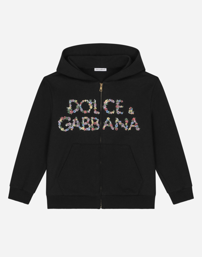 DOLCE & GABBANA JERSEY HOODIE WITH LOGO PRINT