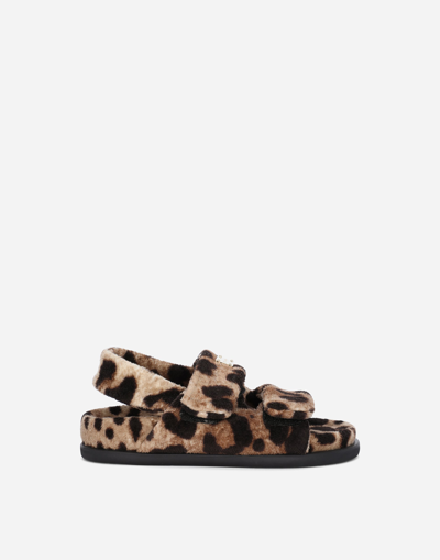 DOLCE & GABBANA LEOPARD-PRINT TERRYCLOTH SANDALS