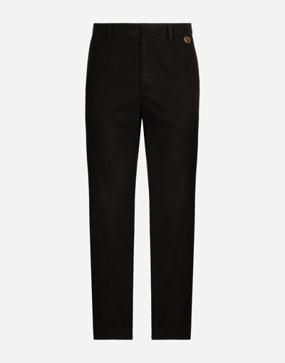 DOLCE & GABBANA COIN DETAIL COTTON GABARDINE PANTS