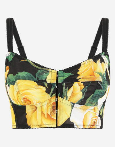 DOLCE & GABBANA MARQUISETTE TOP WITH YELLOW ROSE PRINT