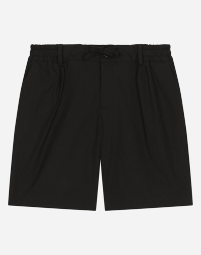 DOLCE & GABBANA STRETCH POPLIN SHORTS WITH LOGO TAG