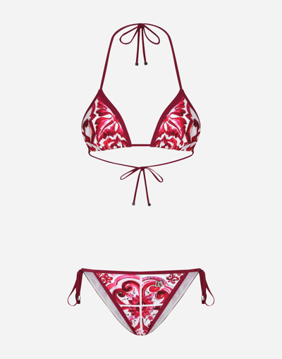 DOLCE & GABBANA MAJOLICA PRINT TRIANGLE BIKINI