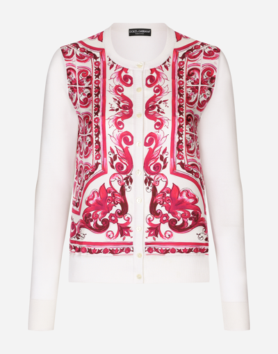 DOLCE & GABBANA MAJOLICA-PRINT SILK AND TWILL CARDIGAN