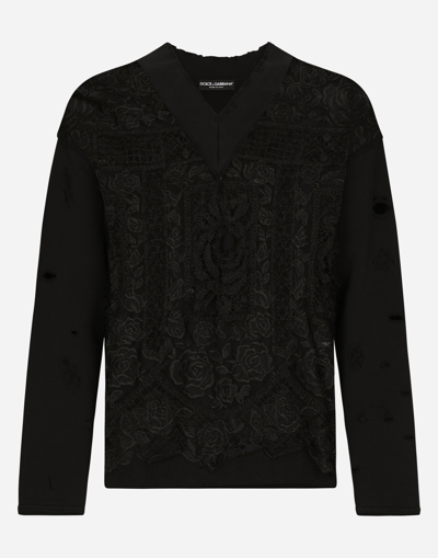 DOLCE & GABBANA EMBROIDERED TULLE AND JERSEY SWEATSHIRT