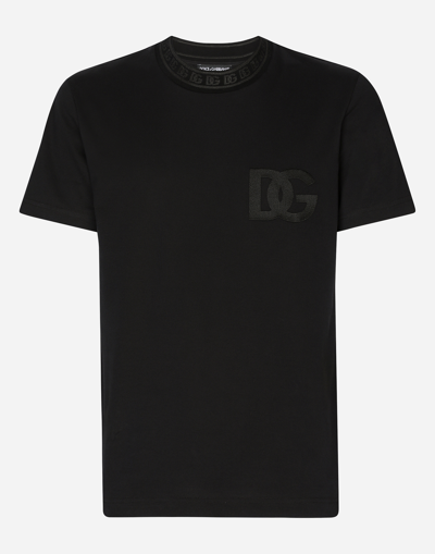 DOLCE & GABBANA COTTON ROUND-NECK T-SHIRT WITH DG EMBROIDERY