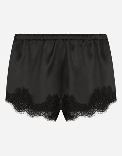 DOLCE & GABBANA SATIN LINGERIE SHORTS WITH LACE DETAILING