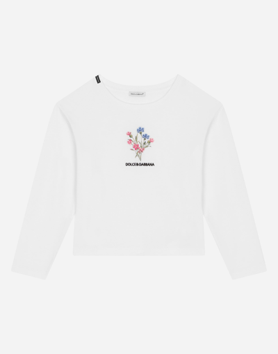 DOLCE & GABBANA JERSEY T-SHIRT WITH LONG SLEEVES AND FLORAL EMBROIDERY