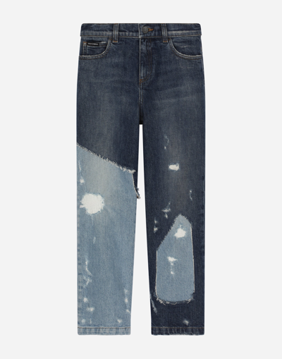 DOLCE & GABBANA REGULAR-FIT BLUE PATCHWORK DENIM JEANS