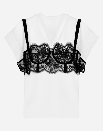 DOLCE & GABBANA JERSEY T-SHIRT WITH LACE BUSTIER DETAIL