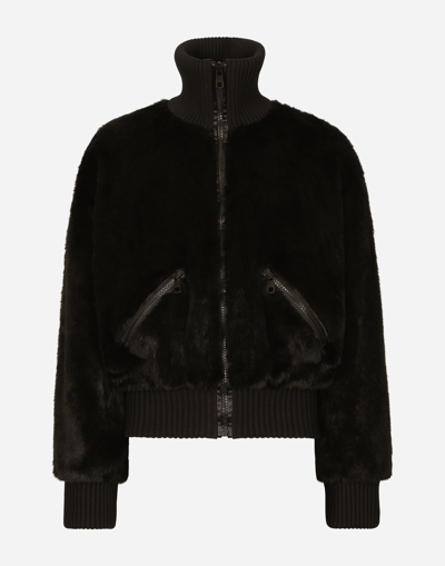 DOLCE & GABBANA FAUX FUR JACKET WITH LOGO TAG