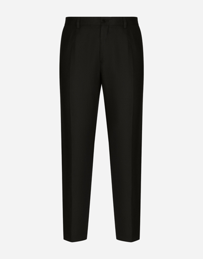 DOLCE & GABBANA LINEN PANTS WITH LOGO LABEL