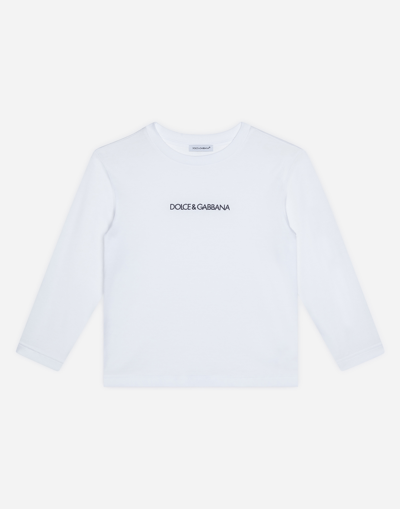 DOLCE & GABBANA LONG-SLEEVED JERSEY T-SHIRT WITH LOGO EMBROIDERY