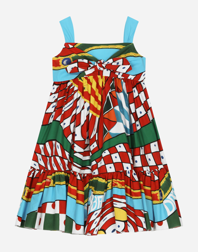 DOLCE & GABBANA SLEEVELESS DRESS IN CARRETTO-PRINT POPLIN