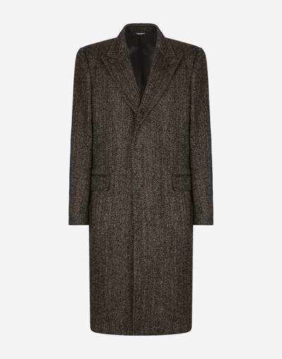 DOLCE & GABBANA SINGLE-BREASTED HERRINGBONE ALPACA WOOL COAT