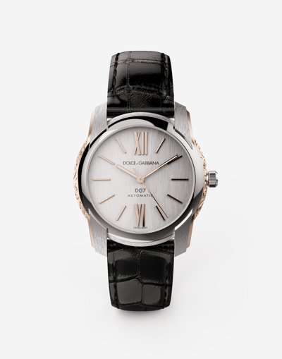DOLCE & GABBANA DG7 WATCH IN STEEL WITH ENGRAVED SIDE DECORATION IN GOLD