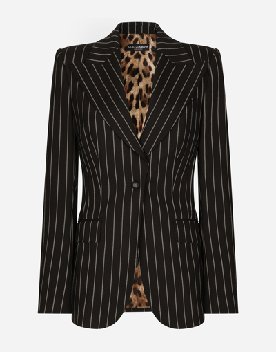 DOLCE & GABBANA PINSTRIPE WOOL TURLINGTON BLAZER