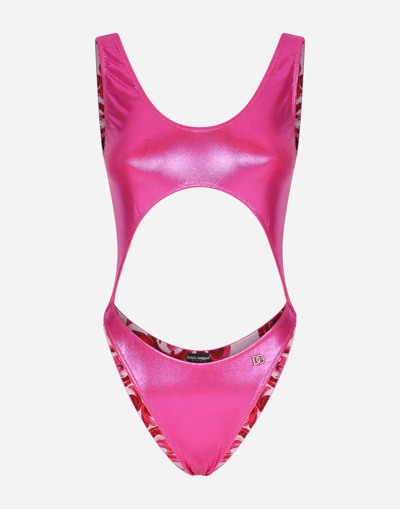 DOLCE & GABBANA LAMINATED CUTOUT ONE-PIECE SWIMSUIT