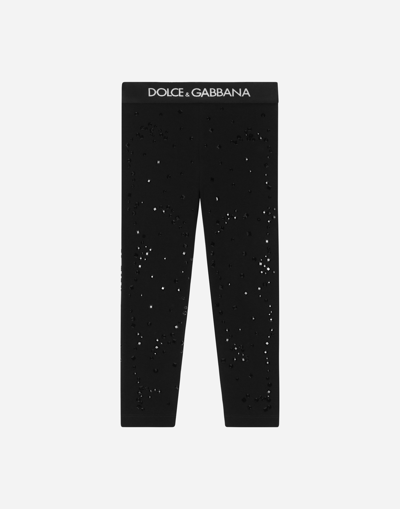 DOLCE & GABBANA INTERLOCK LEGGINGS WITH FUSIBLE RHINESTONES