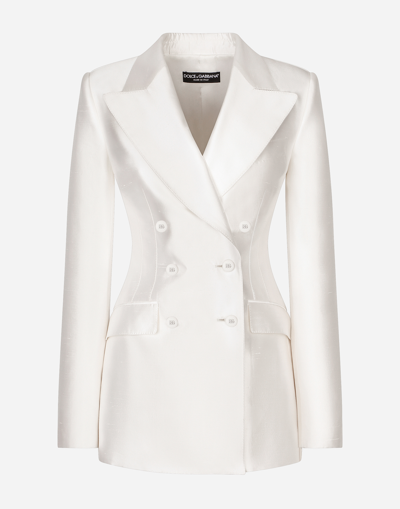 DOLCE & GABBANA DOUBLE-BREASTED SHANTUNG TURLINGTON BLAZER