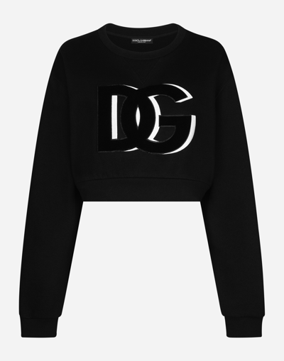 DOLCE & GABBANA CROPPED JERSEY SWEATSHIRT WITH DG LOGO PATCH