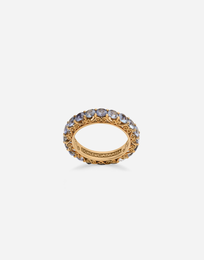 DOLCE & GABBANA HERITAGE BAND RING IN YELLOW 18KT GOLD WITH LIGHT BLUE SAPPHIRES