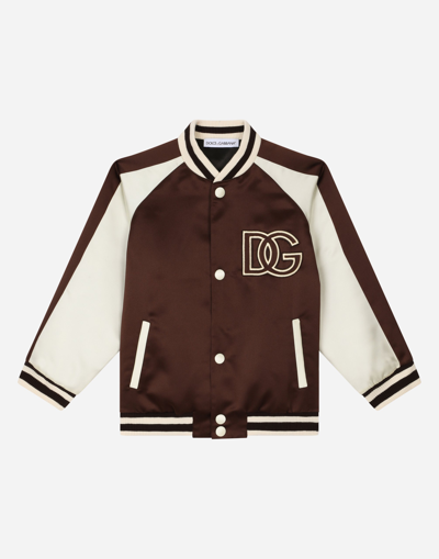 DOLCE & GABBANA SATIN BOMBER JACKET WITH DG LOGO PATCH