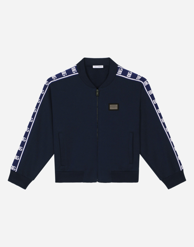 DOLCE & GABBANA ZIP-UP JERSEY SWEATSHIRT WITH LOGO SIDE BANDS