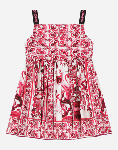 DOLCE & GABBANA SHORT MAJOLICA-PRINT POPLIN DRESS