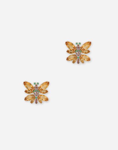DOLCE & GABBANA SPRING EARRINGS IN YELLOW 18KT GOLD WITH CITRINE BUTTERFLIES