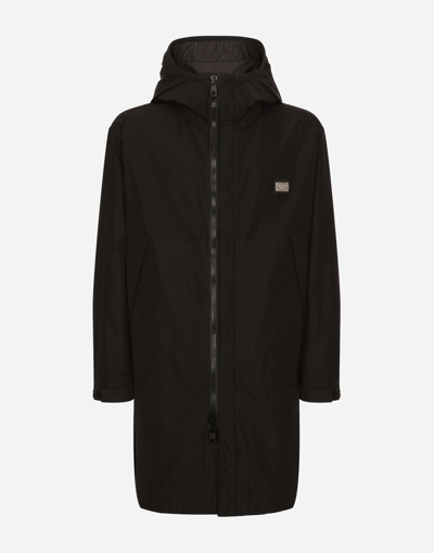 DOLCE & GABBANA NYLON PARKA WITH HOOD AND BRANDED TAG