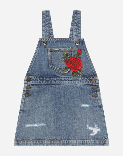 DOLCE & GABBANA DENIM DUNGAREES WITH PATCH