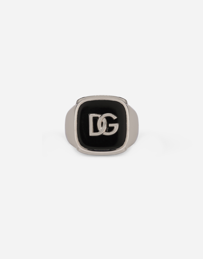 DOLCE & GABBANA RING WITH ENAMELED ACCENT AND DG LOGO