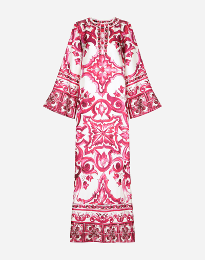 DOLCE & GABBANA TWILL CAFTAN WITH MAJOLICA PRINT