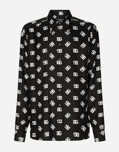 DOLCE & GABBANA OVERSIZE SILK TWILL SHIRT WITH DG MONOGRAM PRINT