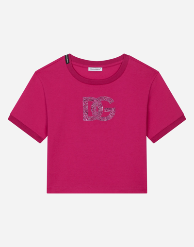 DOLCE & GABBANA JERSEY T-SHIRT WITH RHINESTONE LOGO