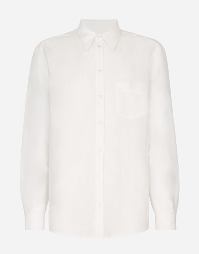 DOLCE & GABBANA LINEN-BLEND MARTINI-FIT SHIRT WITH DG EMBROIDERY