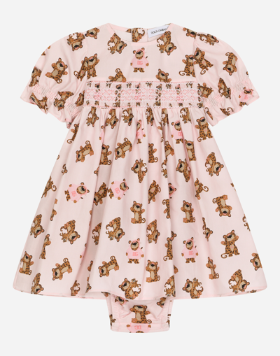DOLCE & GABBANA POPLIN DRESS WITH BABY LEOPARD PRINT