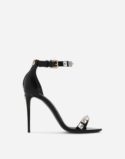 DOLCE & GABBANA POLISHED CALFSKIN SANDALS WITH RHINESTONES