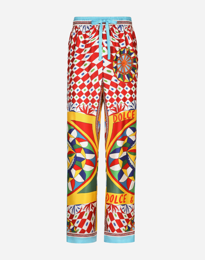 DOLCE & GABBANA CARRETTO-PRINT SILK TWILL JOGGING PANTS