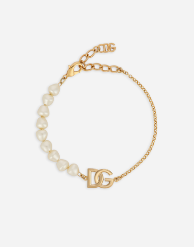 DOLCE & GABBANA LINK BRACELET WITH PEARLS AND DG LOGO