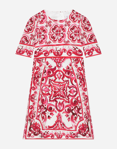 DOLCE & GABBANA MAJOLICA-PRINT CHARMEUSE MIDI DRESS